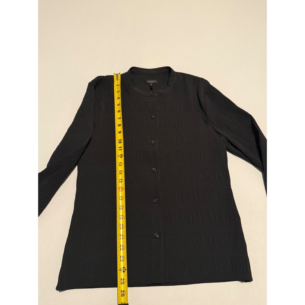 Rag & Bone Black Plisse Crinkle Button Down Band Collar Top Blouse Large - Picture 10 of 14